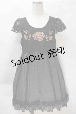 画像: axes femme / 縦レース切替シフォンチュニック  黒 S-25-10-20-025-AX-OP-HR-ZS