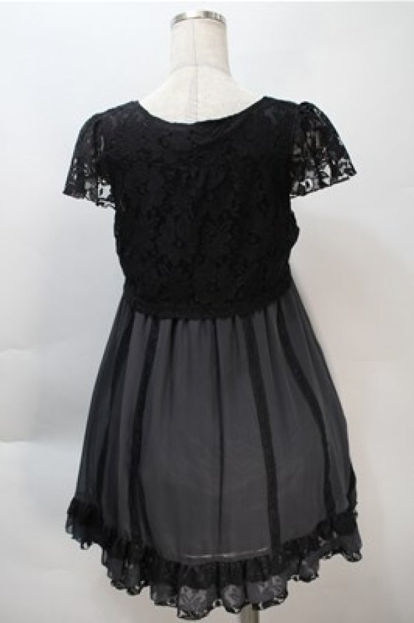 画像2: axes femme / 縦レース切替シフォンチュニック  黒 S-25-10-20-025-AX-OP-HR-ZS (2)