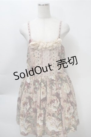 画像: axes femme / 薔薇プリント&胸元フラワーモチーフジャンパースカート  ピンク S-25-10-20-028-AX-OP-HR-ZS