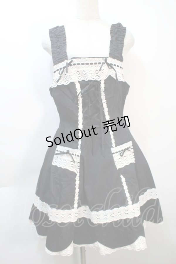 画像1: BABY,THE STARS SHINE BRIGHT / 裾スカラップジャンパースカート  黒ｘ白 S-25-10-21-041-BA-OP-HR-ZS (1)