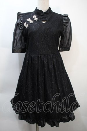 画像: Ank Rouge / ハートあきレースチャイナワンピース  黒 S-25-10-21-047-CA-OP-HR-ZS