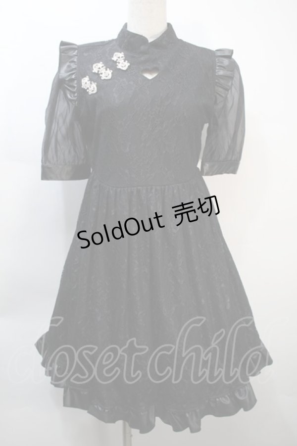 画像1: Ank Rouge / ハートあきレースチャイナワンピース  黒 S-25-10-21-047-CA-OP-HR-ZS (1)