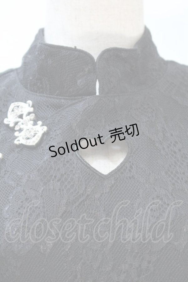 画像3: Ank Rouge / ハートあきレースチャイナワンピース  黒 S-25-10-21-047-CA-OP-HR-ZS (3)