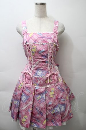 画像: Angelic Pretty / Fancy Stationeryローウエストジャンパースカート  ピンク S-25-10-24-027-AP-OP-SZ-ZS