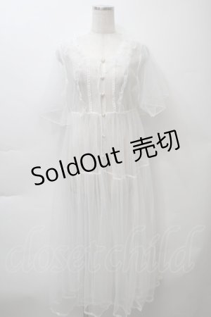 画像: To Alice / パール釦チュールロングカーディガン  白 S-25-10-24-1034-LO-TO-HR-ZS