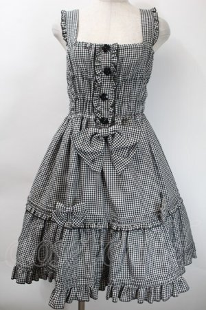 画像: metamorphose / ギンガムシャーリングジャンパースカート  黒ｘ白 S-25-10-24-1039-ME-OP-HR-ZS