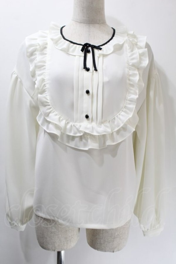 画像1: MILK / Binフリルブラウス  白ｘ黒 S-25-10-24-1014-ML-BL-HR-ZS (1)