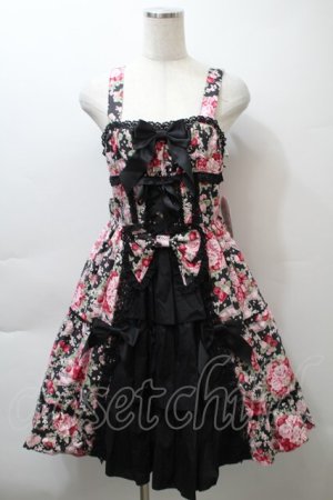 画像: BABY,THE STARS SHINE BRIGHT / シュガーブーケ〜永遠の乙女の憧れ〜柄ジャンパースカートIII  黒ｘピンク S-25-10-24-021-BA-OP-HR-ZS