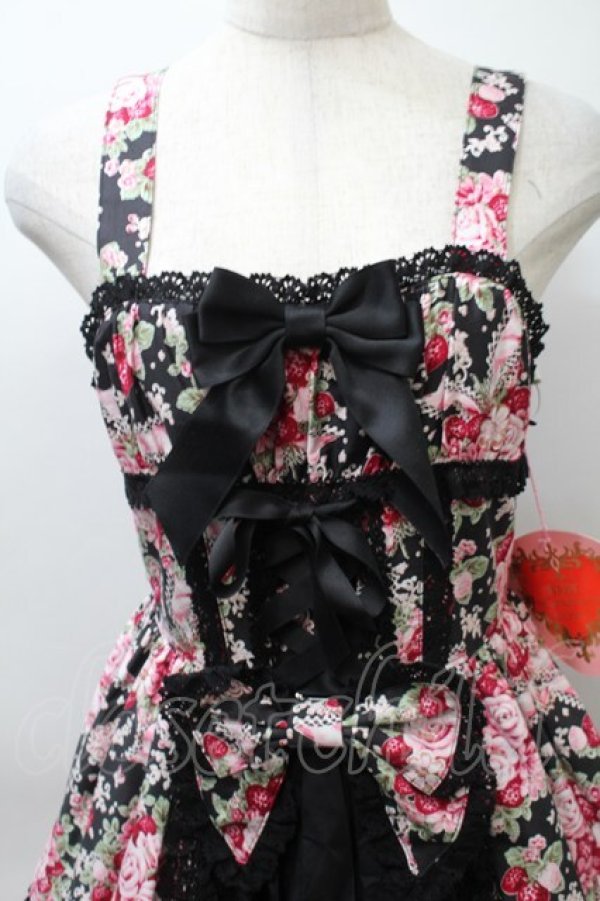 画像3: BABY,THE STARS SHINE BRIGHT / シュガーブーケ〜永遠の乙女の憧れ〜柄ジャンパースカートIII  黒ｘピンク S-25-10-24-021-BA-OP-HR-ZS (3)