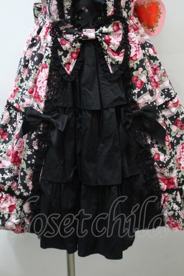 画像4: BABY,THE STARS SHINE BRIGHT / シュガーブーケ〜永遠の乙女の憧れ〜柄ジャンパースカートIII  黒ｘピンク S-25-10-24-021-BA-OP-HR-ZS (4)