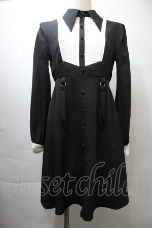 画像: EAT ME / ピンタックブラウスレイヤードワンピース  黒ｘ白 S-25-10-26-047-LO-OP-AS-ZS