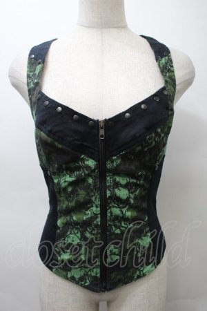 画像: LIP SERVICE / スカルプリントホルターネックビスチェ  黒ｘグリーン S-25-10-26-011-PU-TO-HR-ZS