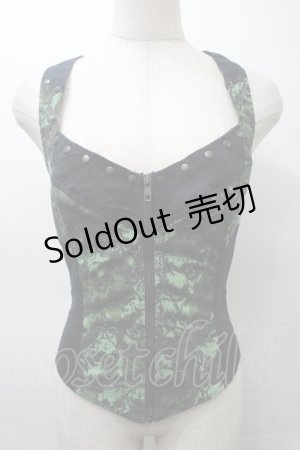 画像: LIP SERVICE / スカルプリントホルターネックビスチェ  黒ｘグリーン S-25-10-26-011-PU-TO-HR-ZS