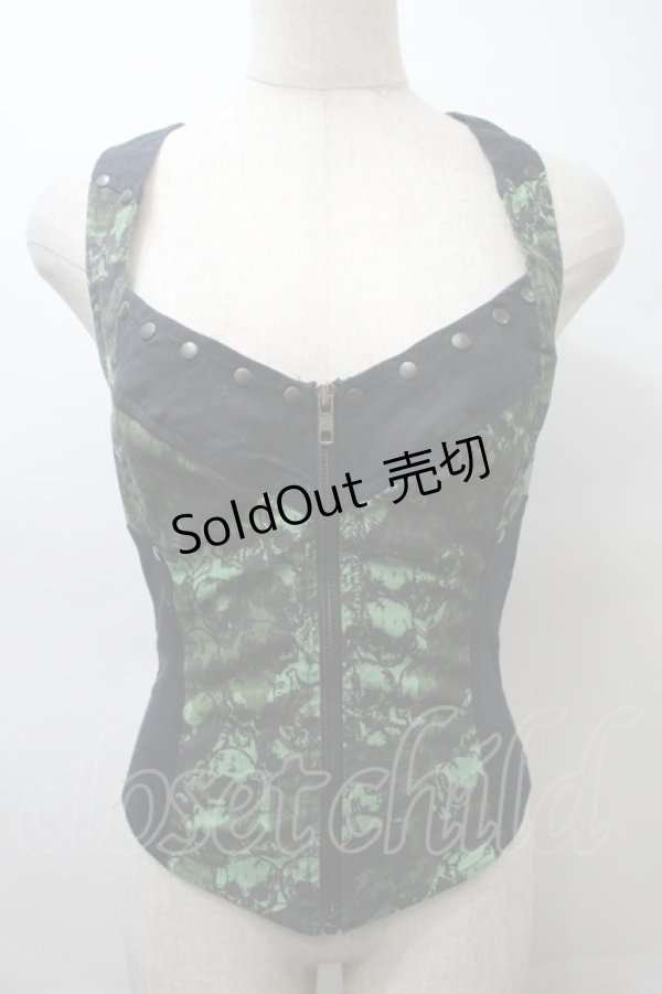 画像1: LIP SERVICE / スカルプリントホルターネックビスチェ  黒ｘグリーン S-25-10-26-011-PU-TO-HR-ZS (1)