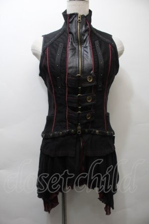 画像: Ozz Croce / 裾シフォン切替ZIPベスト  黒ｘワイン S-25-10-26-014-OO-TO-HR-ZS