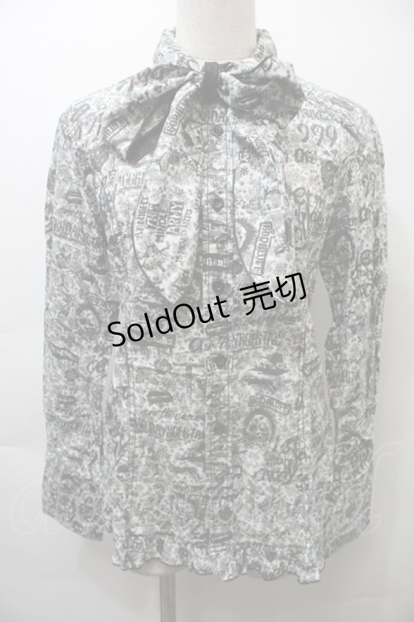 画像1: ALGONQUINS / プリント総柄シャツ  白ｘグリーン S-25-10-26-024-AL-BL-HR-ZS (1)