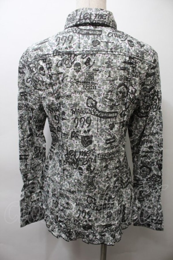 画像2: ALGONQUINS / プリント総柄シャツ  白ｘグリーン S-25-10-26-024-AL-BL-HR-ZS (2)