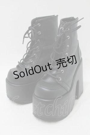 画像: Demonia / ヒールレースアップブーツ  黒 S-25-10-26-003-PU-SH-HR-ZS