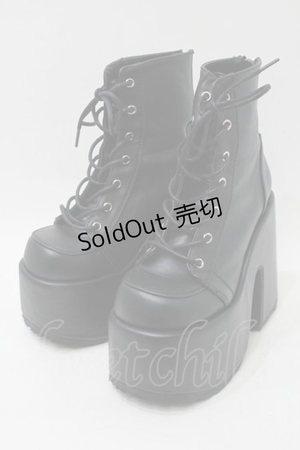画像1: Demonia / ヒールレースアップブーツ  黒 S-25-10-26-003-PU-SH-HR-ZS (1)