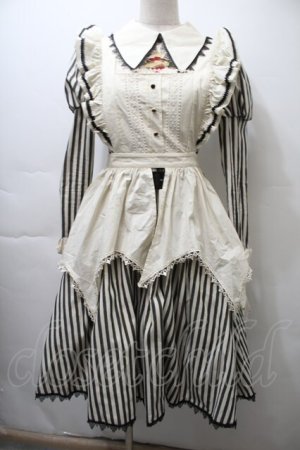 画像: 仲夏物語 / エプロン付きストライプワンピース  オフｘ黒 S-25-10-26-035-EL-OP-AS-ZS