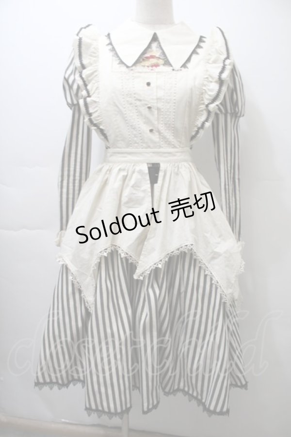 画像1: 仲夏物語 / エプロン付きストライプワンピース  オフｘ黒 S-25-10-26-035-EL-OP-AS-ZS (1)