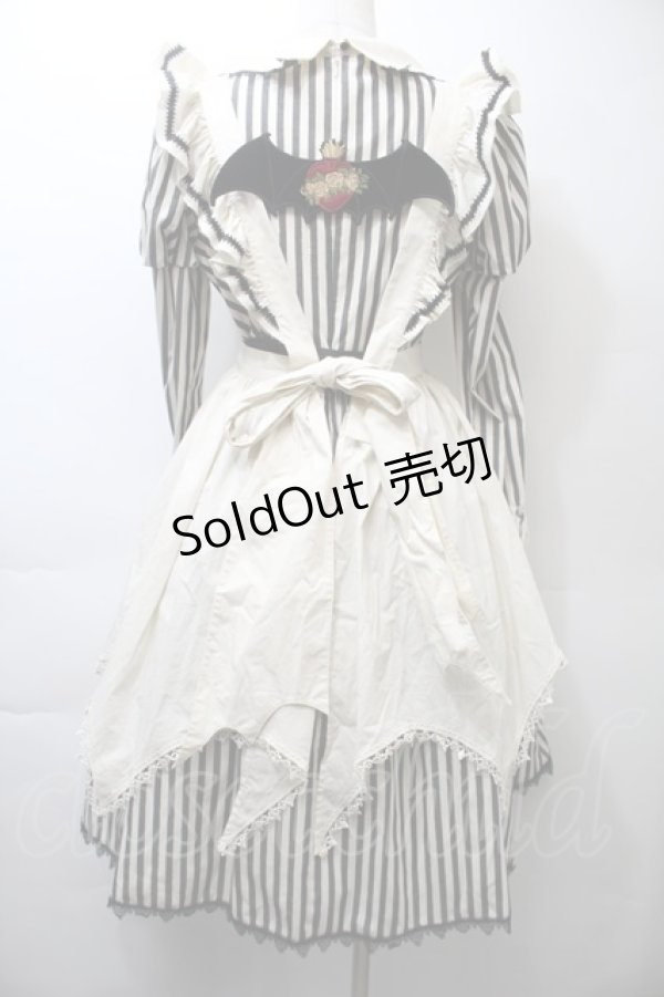 画像2: 仲夏物語 / エプロン付きストライプワンピース  オフｘ黒 S-25-10-26-035-EL-OP-AS-ZS (2)