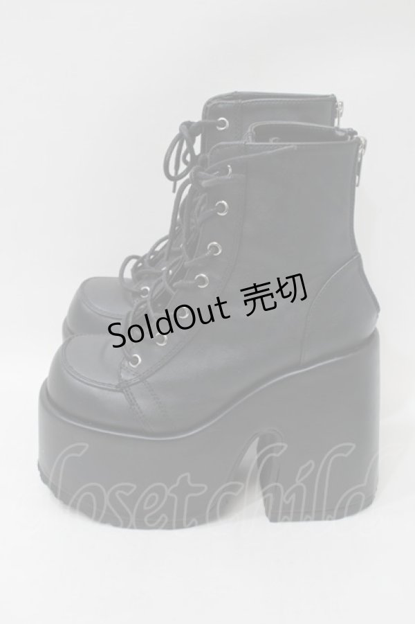 画像2: Demonia / ヒールレースアップブーツ  黒 S-25-10-26-003-PU-SH-HR-ZS (2)