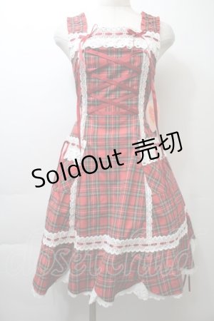 画像: BABY,THE STARS SHINE BRIGHT / 裾スカラップタータンチェックジャンパースカートセット  赤 S-25-10-26-038-BA-OP-AS-ZS