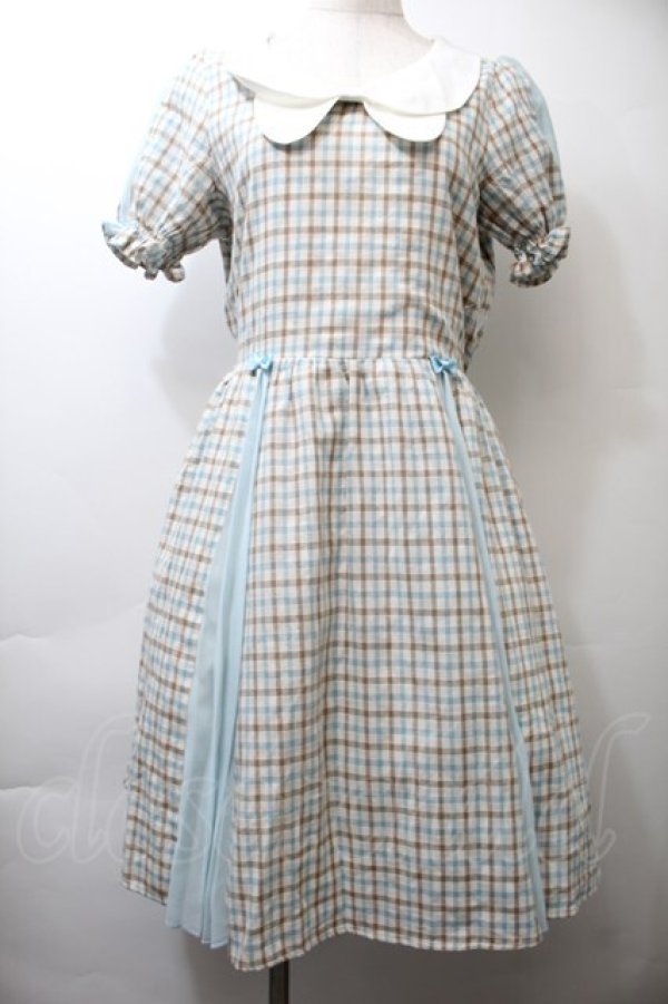 画像1: axes femme POETIQUE / リボンチェック柄ワンピース  オフｘブラウンｘサックス S-25-10-26-040-AX-OP-HR-ZS (1)