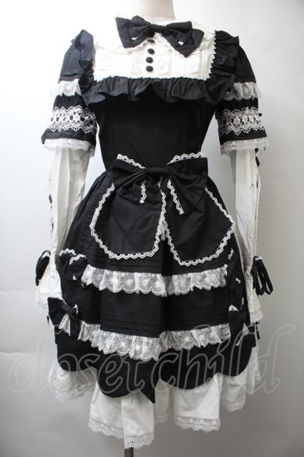 画像1: AND ROMEO / リボンレース豪華ワンピース  黒ｘ白 S-25-10-26-043-LO-OP-HR-ZS (1)
