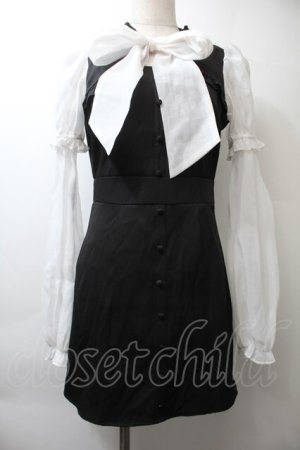 画像: Bubbles / チュール袖ワンピース  黒ｘ白 S-25-10-26-045-CA-OP-AS-ZS