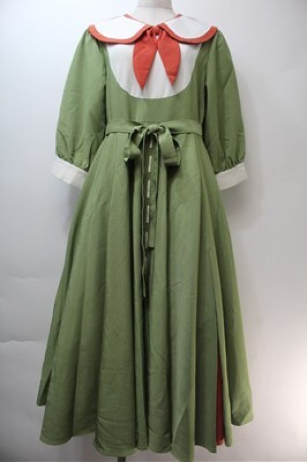 画像1: Favorite / ハサミ風リボンのお裁縫デザインワンピース  グリーン S-25-10-27-013-LO-OP-HR-ZS (1)