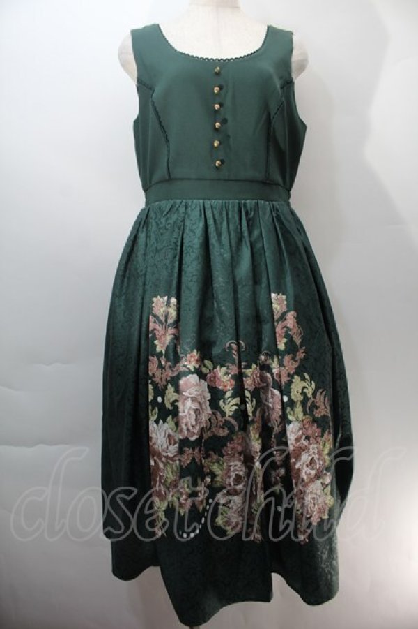 画像1: axes femme NOSTALGIE / 薔薇パネル柄ジャンスカ  グリーン S-25-10-29-045-AX-OP-AS-ZS (1)