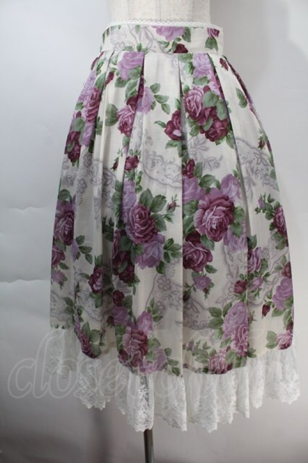 画像1: axes femme / ラフィネローズ柄タックスカート  オフｘ紫 S-25-10-29-048-AX-SK-AS-ZS (1)