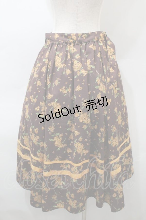 画像2: axes femme / キンモクセイ柄イレヘムスカート  ブラウン S-25-10-29-052-AX-SK-AS-ZS (2)