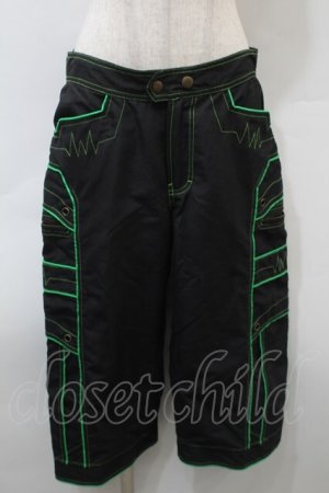 画像: PUNK / ハーフパンツ  黒ｘグリーン S-25-10-29-058-PU-PA-HR-ZS