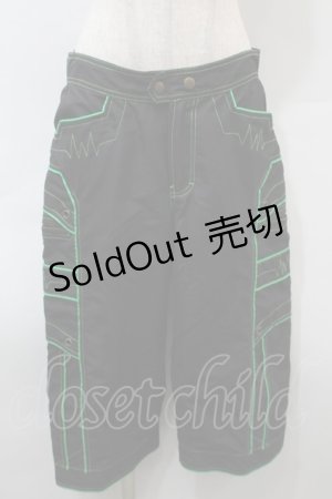 画像: PUNK / ハーフパンツ  黒ｘグリーン S-25-10-29-058-PU-PA-HR-ZS