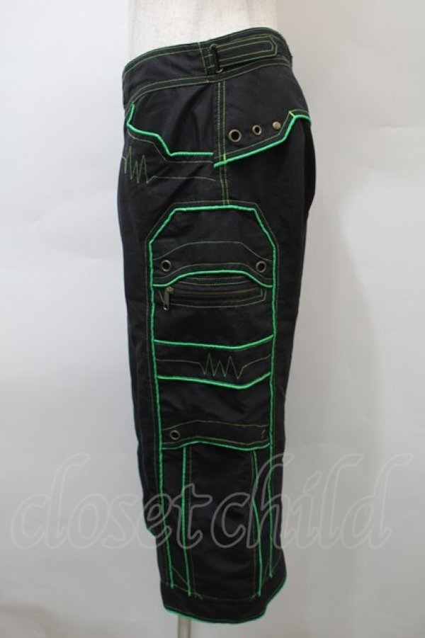 画像3: PUNK / ハーフパンツ  黒ｘグリーン S-25-10-29-058-PU-PA-HR-ZS (3)