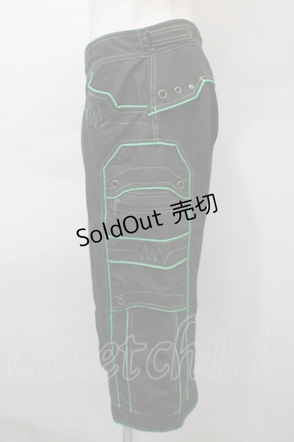 画像3: PUNK / ハーフパンツ  黒ｘグリーン S-25-10-29-058-PU-PA-HR-ZS (3)