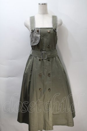 画像: axes femme / ベルト付きミリタリージャンパースカート  カーキ S-25-10-30-048-AX-OP-HR-ZS