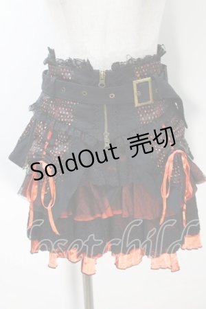 画像: Ozz Croce / オーバーフラップコルセット付きティアードスカート  黒ｘオレンジ S-25-10-30-051-OO-SK-HR-ZS