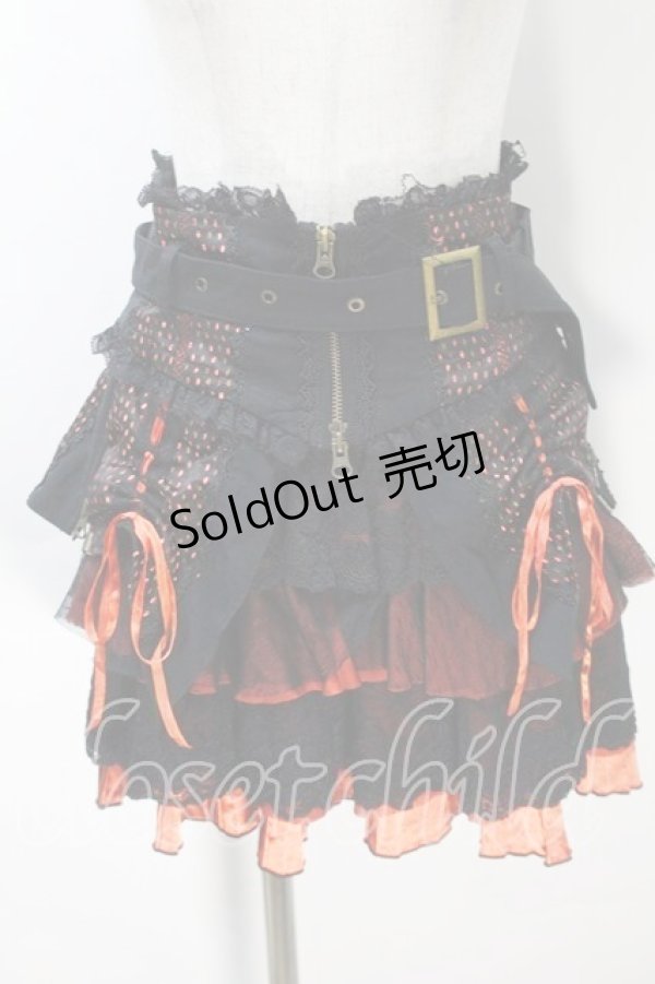 画像1: Ozz Croce / オーバーフラップコルセット付きティアードスカート  黒ｘオレンジ S-25-10-30-051-OO-SK-HR-ZS (1)