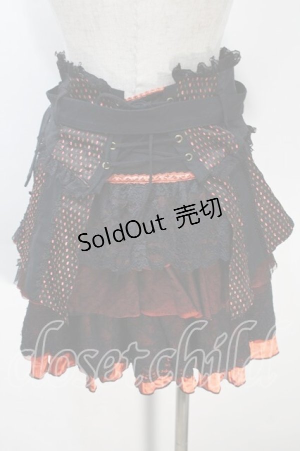 画像2: Ozz Croce / オーバーフラップコルセット付きティアードスカート  黒ｘオレンジ S-25-10-30-051-OO-SK-HR-ZS (2)