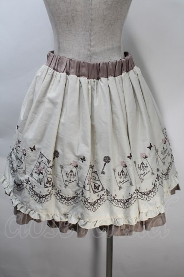 画像2: axes femme / カード刺繍スカート  キナリｘベージュ S-25-10-30-058-AX-SK-HR-ZS (2)