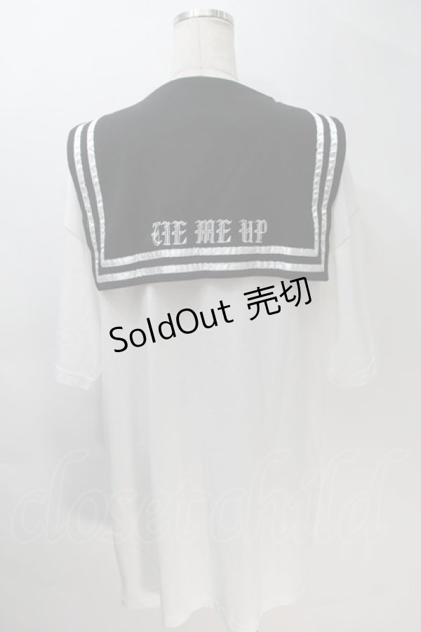 画像2: LISTEN FLAVOR / レースアップリボンセーラーワンピース  白ｘ黒 S-25-10-30-016-PU-OP-HR-ZS (2)