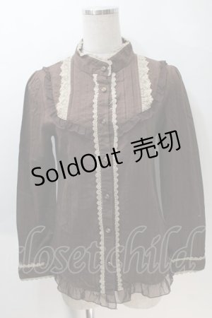 画像: axes femme / 立ち襟レースブラウス  ブラウン S-25-10-30-025-AX-BL-HR-ZS
