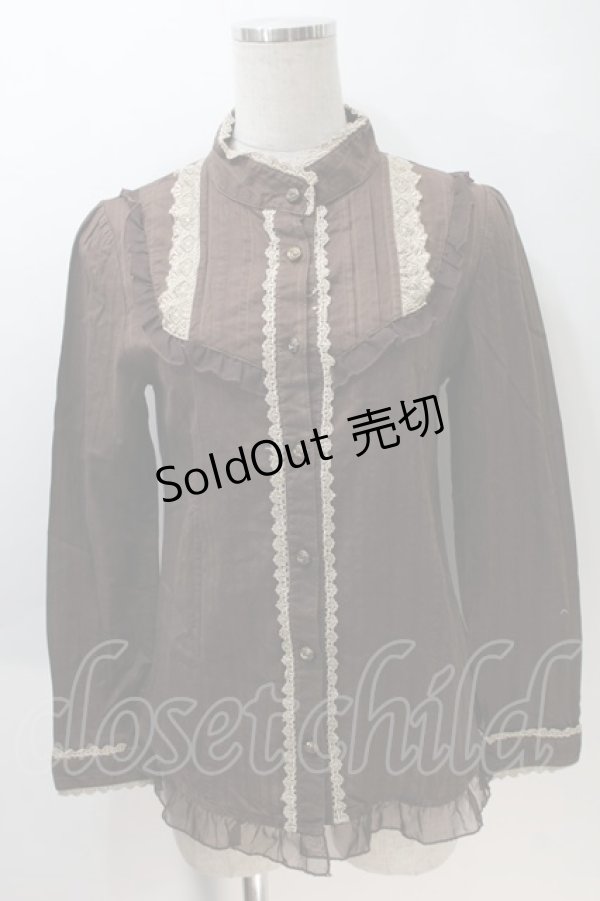 画像1: axes femme / 立ち襟レースブラウス  ブラウン S-25-10-30-025-AX-BL-HR-ZS (1)