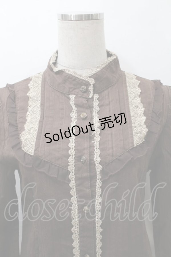 画像3: axes femme / 立ち襟レースブラウス  ブラウン S-25-10-30-025-AX-BL-HR-ZS (3)