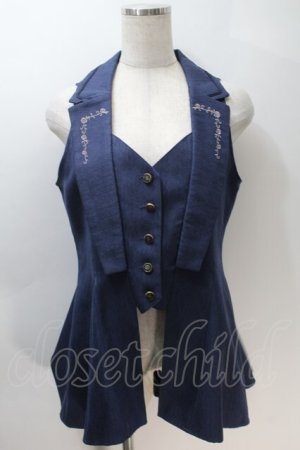 画像: axes femme / バックタックロングベスト  紺 S-25-10-30-028-AX-JA-AS-ZS