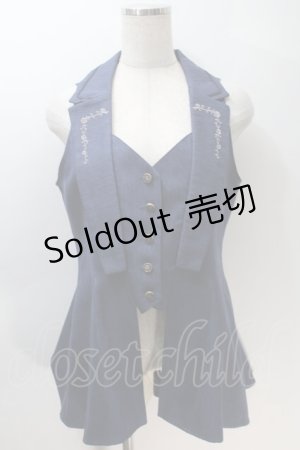 画像: axes femme / バックタックロングベスト  紺 S-25-10-30-028-AX-JA-AS-ZS